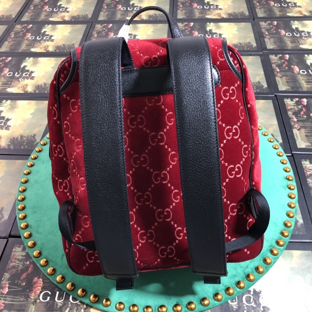 Gucci雙肩包 574942 古馳Gucci藍色GG天鵝絨小號背包 Gucci女士手提後背包  gqy3221